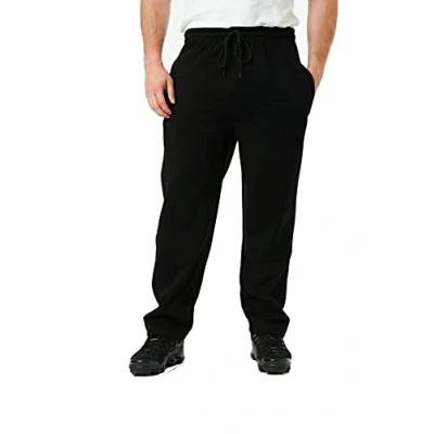 Image of Silver® Mens Plain Fleece Bottom Jogging Joggers Opem Hem Trouser Zip Pockets Pant Sports Gym Fitness Yoga Loose Fit Sweat Jog (Black, XL)