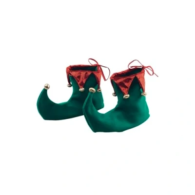 Image of Bristol Novelty BA853 Christmas Elf Shoes Costume 1 Pair One Size Adult, Unisex, Green, Red, &amp; Gold