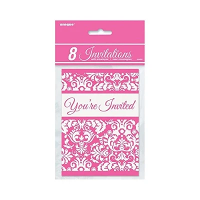 Image of Unique Party 45684 Pink Damask Invitations, Pack of 8