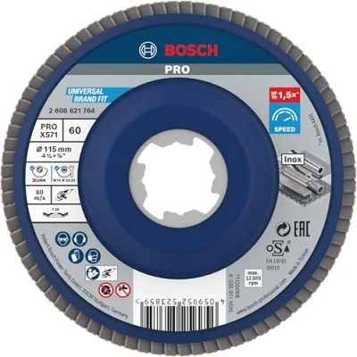 Image of Bosch 1 X Pro Metal X571 Flap Disc Angled Design for Lock (for Steel, Stainless Diameter 115 mm, Grit 60, Professional Accessories, Small Angle Grinder)