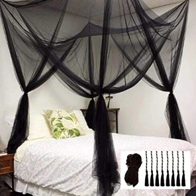 Image of Mosquito Net for Bed Canopy, 4 Corner Post Curtains Canopy Elegant Set, Stick Hook &amp;Profession Rope net, Screen Netting Curtains, Full/Queen/King (Black)…