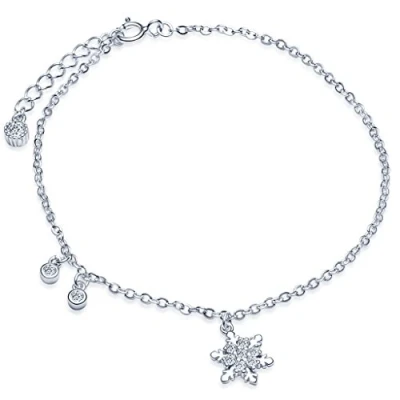 Image of Yumilok 925 Sterling Silver Cubic Zirconia Women Charm Bracelet Snowflake Link Hand Chain with Extension