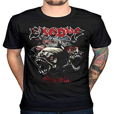 Image of Exodus Piranha Thrash Metal Music Band T Shirt Graphic Printed Mens Black Unisex Tee XXL