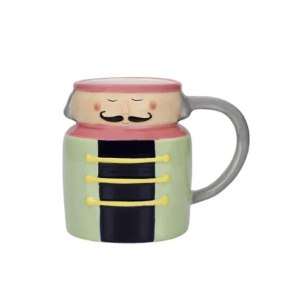 Image of KitchenCraft The Nutcracker Collection Ceramic Mug, 300 ml, Gift Tagged, KCXMNUTMUG, Green/Black