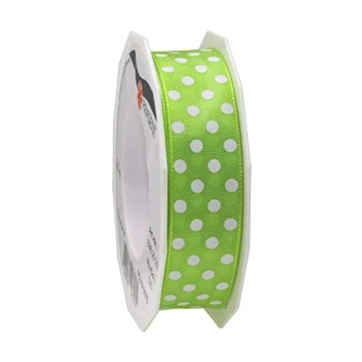 Image of Präsent Polka Dots Wired &amp; Printed Ribbon Lime White 25 mm Width, 20 m Length