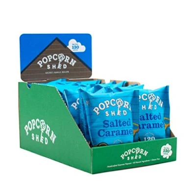 Image of Popcorn Shed Salted Caramel Snack Pack, 24g (Pack of 16), &amp; Belgian Milk Chocolate Popcorn, Gluten Free, Natural Vegetarian Lunch Box Movie Night Snacks, 384g