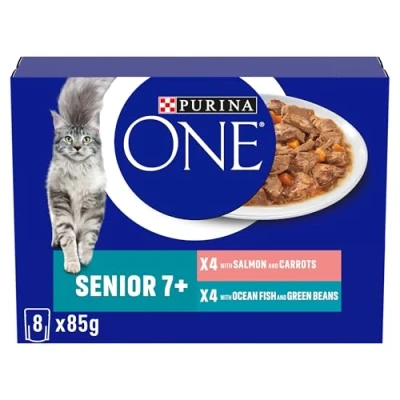 Image of Purina ONE Senior 7+ Wet Cat Food Salmon and Ocean Fish 8x85G, Pack of 5
