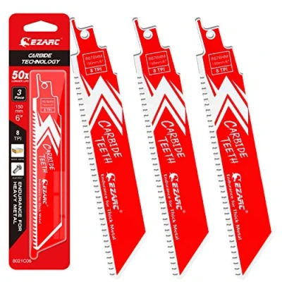 Image of EZARC Carbide Reciprocating Saw Blade R678HM Endurance for Thick Metal, Cast Iron, Alloy Steel 150mm 8TPI, 3 Pack