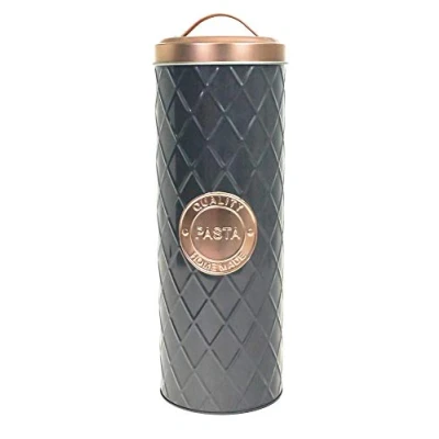 Image of SIL Grey &amp; Copper Metal Pasta Storage Tin Box Canister