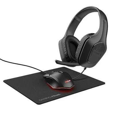 Image of Trust Gaming GXT 790 Tridox 3 in 1 PC Bundle Lightweight Headset with 50mm Drivers, Programmable Wired Mouse 200 6400 DPI, Mat, Gamer Set for Computer, Laptop, Desktop Black