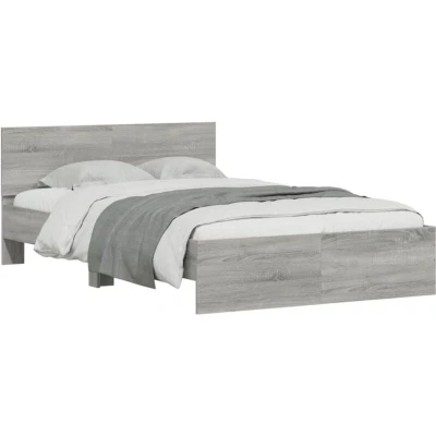 Image of vidaXL Grey Sonoma Double Bed Frame with Headboard 135x190 cm Sturdy Plywood Slats &amp; Engineered Wood in Modern Bedroom Style