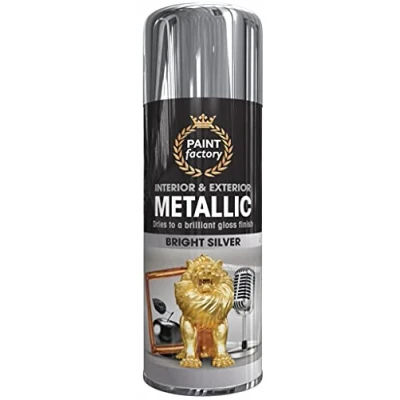 Image of AlezyB 2 x Metallic Bright Silver Spray Paint 400ml Multi Purpose Aerosol Use for Metal and Wooden Furniture, Ornaments, Decorative Items Much More Interior &amp; Exterior