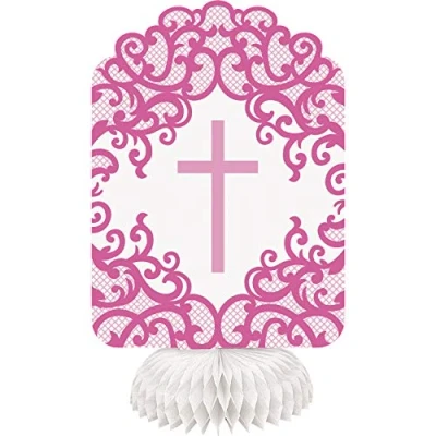Image of Fancy Pink Cross Honeycomb Decorations (20cm) Unique, Versatile &amp; Stunning Design Perfect for Parties Events 3ct
