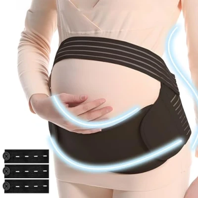 Image of SIMDAO Pregnancy Support Belt,Maternity Belly Belt Set Breathable Abdominal Band with Waist Extension Buckles Comfortable for Back Pain Relief (L)