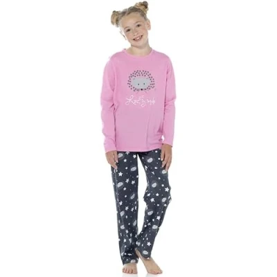 Image of Follow That Dream Girls Long Sleeved Hedgehog Print Pyjamas (13 Years) Pink/Grey