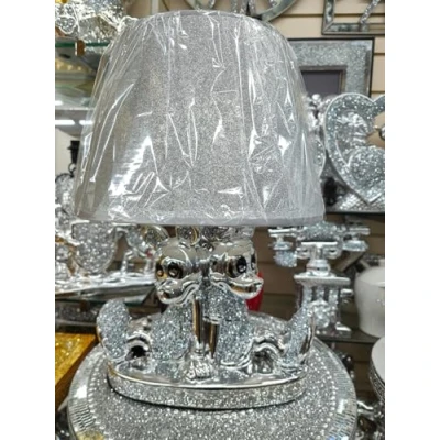 Image of Biznest Mickey &amp; Minnie Table Lamp Crushed Jewel Romany Diamante Silver Shelf Sitter Ornament Home Decor