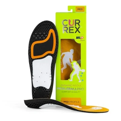 Image of CURREX PICKLEBALLPRO Insoles for Pickleball Shoes Arch Support Inserts w/Super Grip Surface &amp; Premium Heel Cushioning, Helps Improve Foot Stability Men Women Medium Arch, Orange, L