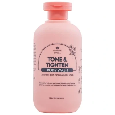 Image of Nature Spell Tone &amp; Tighten Body Wash 320ml Skin Firming Shower Gel Hyaluronic Acid, Ginseng Extract Plant Collagen No SLS, 100% Vegan Made in the UK