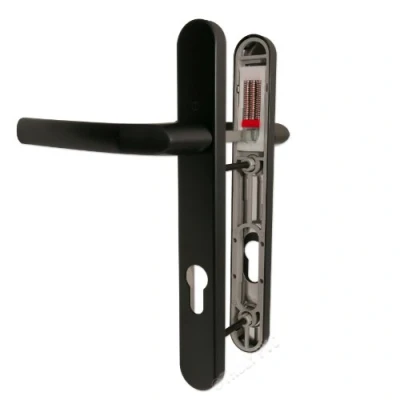 Image of Hoppe Black &#039;Birmingham&#039; Pair Handle 92PZ or 92mm Sprung Lever UPVC Door Set, PVC PVCu centre to fixings 122mm
