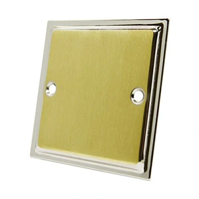 Image of Slimline Duo Satin Brass Polished Chrome Single Blank Plate Electrical Blanking 1 Gang