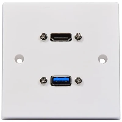 Image of White HDMI v2.1 &amp; USB 3.0 Wall Plate with Cable UHD 8K TV Faceplate Easy Fit