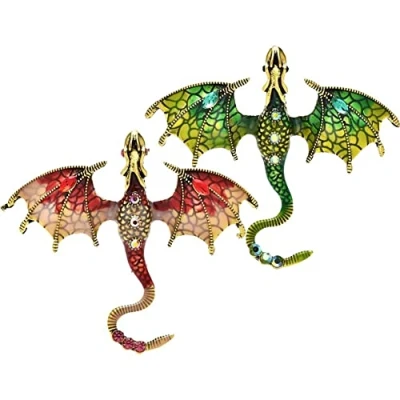 Image of Dragon Brooch Pins 2pcs Vintage Rhinestone Flying Lapel Pin Clothing Hat Bag Accessories for Men Women
