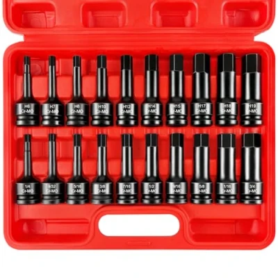 Image of WETT 1/2&quot; Drive Master Impact Hex Bit Set, 20 Piece Driver Socket Allen Cr Mo Steel, SAE &amp; Metric, (1/4&quot; 3/4&quot;, 6 19mm)