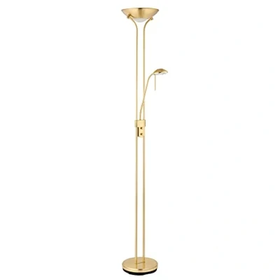 Image of National Lighting Mother and Child Uplighter Floor Lamp with Reading Light Satin Brass Finish Lamps for Living Room R7s/G9 Bulbs (Not Included)
