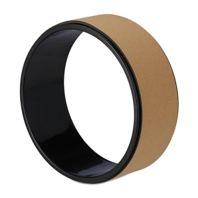 Image of Relaxdays Yoga Wheel, Ø 32 cm, Plastic, Cork, Anti Slip, Back Stretches, Pilates Accessories, Flexibility, Black/Brown