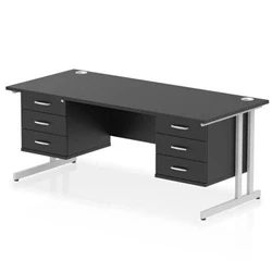 Image of Impulse 1800x800 Desk Black/Silver Cantilever Leg 2x3 Drawer Fixed Ped