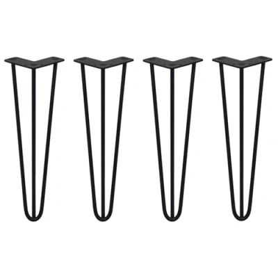 Image of Monster Shop 4 x Hairpin Legs/Hair Pin Legs Set SkiSki Furniture Desk Bench Chair Table 16&quot; 3 Prong 10mm Black Steel &amp; Protector Feet…