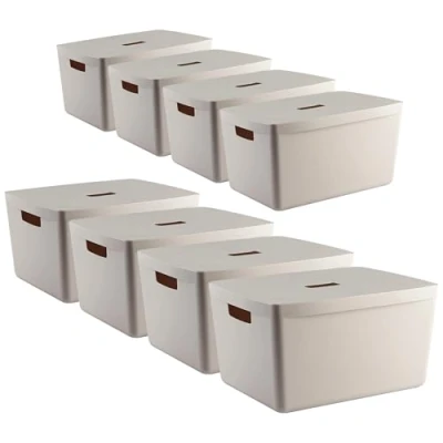 Image of IDEA HOME Storage Boxes with Lids 8 Pieces Plastic Box Organiser Really Useful for Storing Various Items in the Living Room, Bedroom or Bathroom, 28L