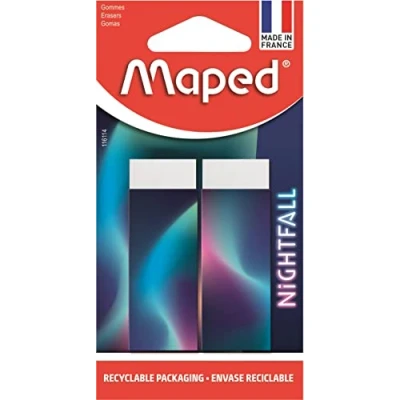 Image of MAPED Set of 2 Nightfall Erasers Dust Free PVC and Phthalate Made in France