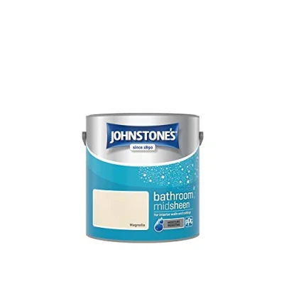 Image of Johnstone&#039;s Bathroom Paint Magnolia Mid Sheen Finish Stain Blocker Use in Moist &amp; Damp Areas Low Odour Dry 1 2 Hours 12m2 Coverage per Litre 2.5L