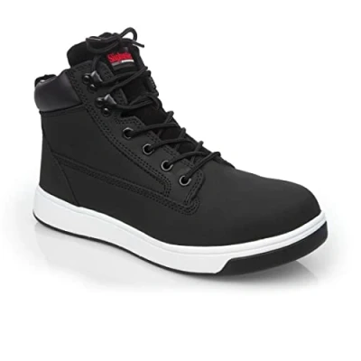 Image of Slipbuster Slip Resistant Sneaker Boots with Steel Toe Caps, Black, Size: UK 4/EU 37, S1 SRC Rated, Nubuck Leather, Kitchen Catering Shoes, Safety Footwear, BB422 37