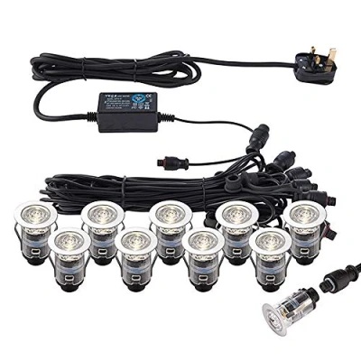 Image of Pack of 10 x Saxby IKON PRO Colour Changing (CCT) Warm &amp; Cool White LED 25mm Round Stainless Stee Outdoor Garden Decking Pathway Kitchen Plinth Lights Kit IP67