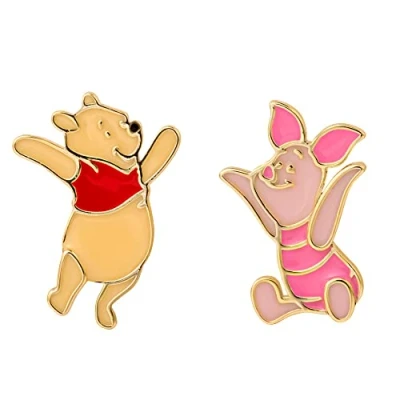 Image of Disney Winnie The Pooh and Piglet Sterling Silver Mismatched Stud Earrings, Officially Licensed, E906335YL