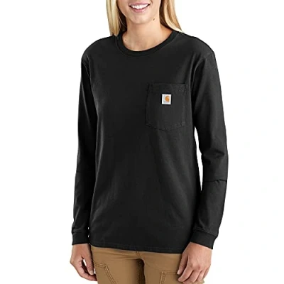 Image of Carhartt Women&#039;s Loose Fit Heavyweight Long Sleeve Pocket T Shirt, Black, XS