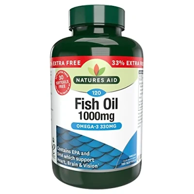 Image of Natures Aid Fish Oil 1000mg Omega 3 (180mg Epa &amp; 120mg Dha) Made In The UK, 120 Softgels for Price of 90, Capsules