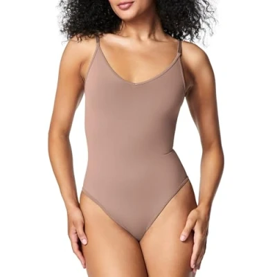 Image of SPANX Women&#039;s Seamless Power High Waisted Thong Shapewear Bodysuit, Cafe Au Lait, L