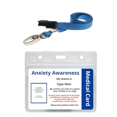 Image of Quantum Leap Printed Plastic Anxiety Awareness Disability ID Card with Blue Sunflower Lanyard &amp; Clear Pocket