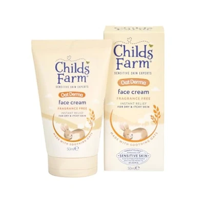 Image of Childs Farm OatDerma Face Cream Moisturiser, Fragrance Free Hydration, Sensitive Skin Emollient, Soothe Baby Kids, 50ml