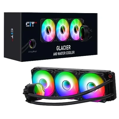 Image of CiT Pro Glacier 360mm Black ARGB CPU Liquid Cooler, AIO Cooler Water For Intel &amp; AMD, Three YH120 Infinity PWM Fans, 800 to 1800RPM Mirror Cap Design