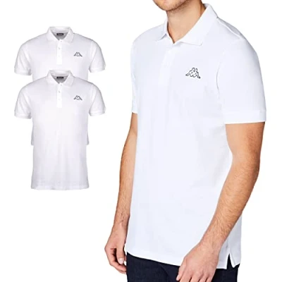 Image of Kappa VENIST Men&#039;s Polo Shirt in Pack of 2 with Logo Print Basic Shirts for Men Short Sleeved Sports, Leisure and Office, White, L