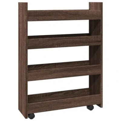 Image of vidaXL Narrow Storage Trolley 4 Tier Bookcase Shelf Brown Oak Engineered Wood, Rolling Cart for Kitchen, Bathroom, Living Room 60 x 20 82 cm