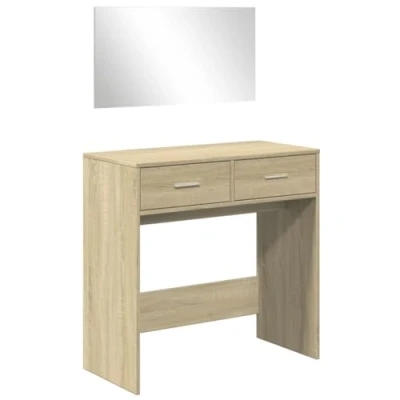 Image of vidaXL Sonoma Oak Dressing Table with Mirror Modern Vanity Desk for Makeup and Jewellery Storage (80x39x80 cm)