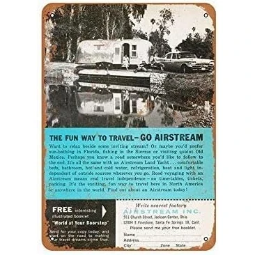 Image of Airstream Trailers Retro Wall Decoration metal sign 8x12 inches