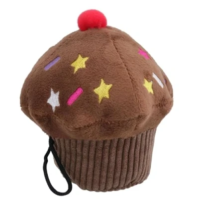 Image of House of Paws Vanilla Scented Cupcake Squeaker Toy for Dogs Super Soft Plush (Chocolate)