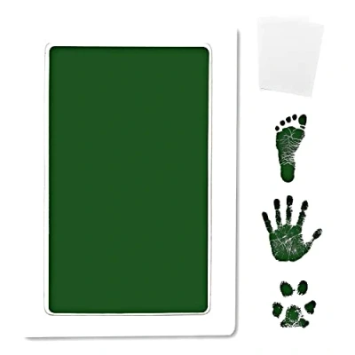Image of Inkless Large Clean Touch Ink Pad Kit for Baby Footprint, Handprint &amp; Pet Paw Print No Mess, Clear Print, Smudge Resistant, Long Lasting, Safe, Includes 2 Cardstock(Clean Green)