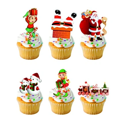 Image of Stand Up Cute Santa And Elf, Snowman Christmas Edible Wafer Cake Decorations, Set of 20